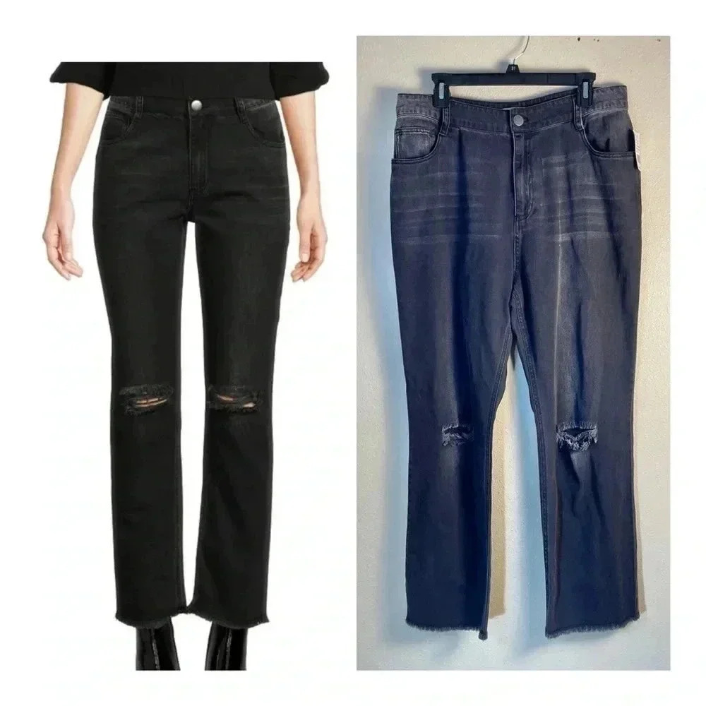 Cloth & Stone Size 30 Ripped Straight Leg Jeans Legacy Wash Black Raw Hem NEW